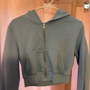 Blue Cropped Zip-Up Hoodie